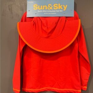 Sun & Sky Red Swim Shirt and Bucket Hat Set